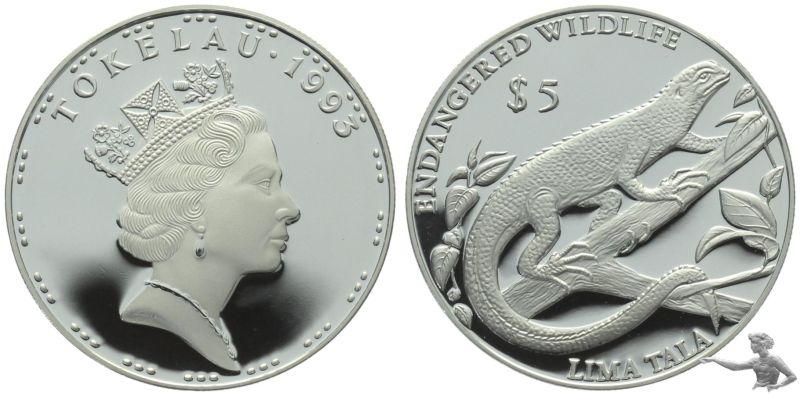 Tokelau 5 $ 1993 (Tala) Echse Silber, Top